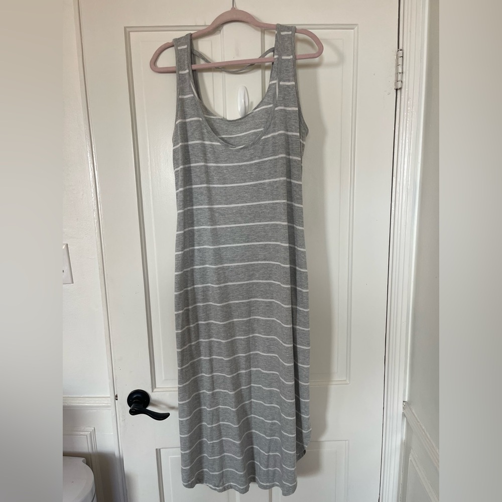 Gray Striped Sleeveless Maternity Dress